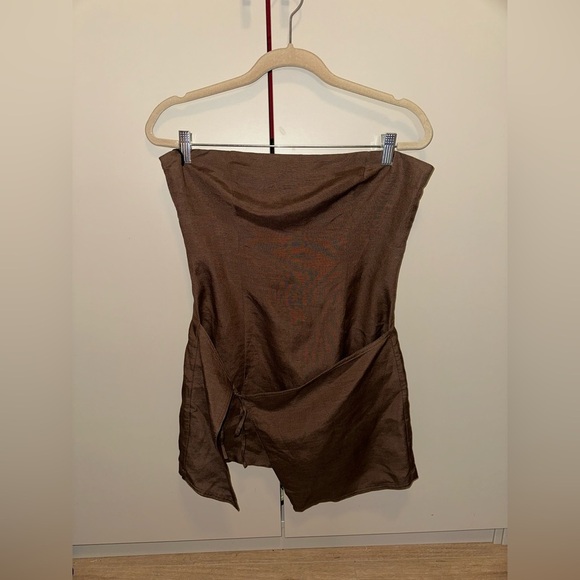 NWOT Lovers and Friends Jesenia brown linen mini dress Size Medium - Picture 4 of 10